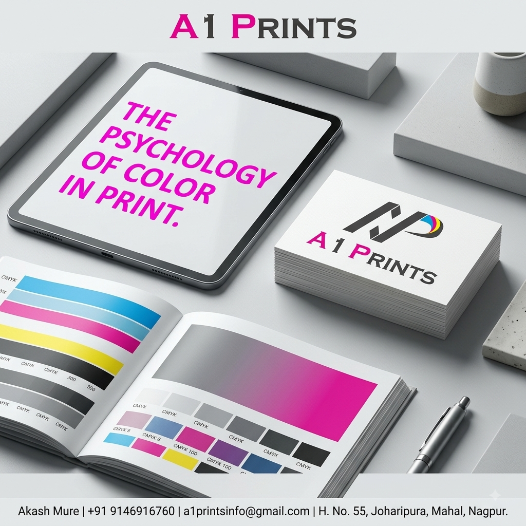 Premium corporate business cards and a CMYK color-matching swatch book by A1 Prints Nagpur.